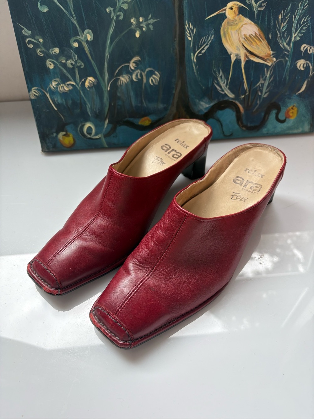 Ara Red Leather Slip-On Mule Heels - Picture 5 of 6